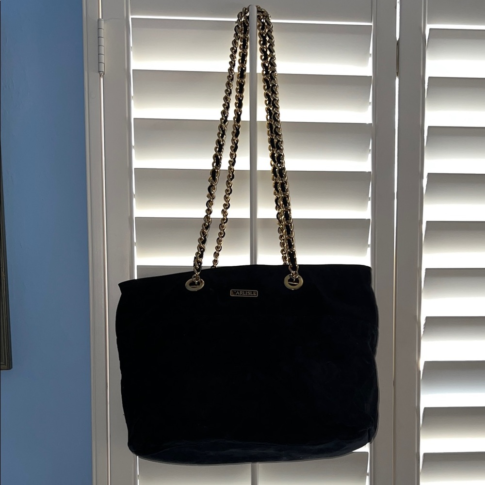 Vintage 1990s Carlisle Black Shoulder Bag with Gold Chain